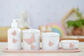 Kit Higiene Bebê Porcelana Borboleta Rosê Menina Quarto Banho Cuidados K110