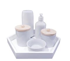 Kit higiene Bebê porcelana branca potes maternidade bandeja branca menino menina