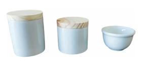 Kit higiene bebê porcelana com tampa madeira pinus 3 peças