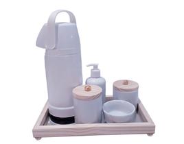 Kit Higiene Bebê porcelana garrafa grande 1 litro pump maternidade menina menino bandeja espelhada - S. A decoração