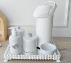 Kit Higiene Bebê Porcelana K023 Prata Térmica Bandeja Pérola Banho Quarto Bancada