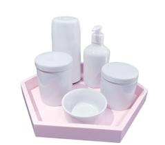 Kit Higiene Bebê porcelana maternidade menina potes garrafa termica saboneteira liquida bandeja rosa - S. a decoração