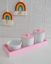 Kit Higiene Bebê Porcelana Menina Bandeja Rosa Retangular