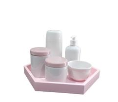 Kit Higiene Bebê porcelana menina maternidade garrafinha potes saboneteira bandeja rosa - S. a decoração