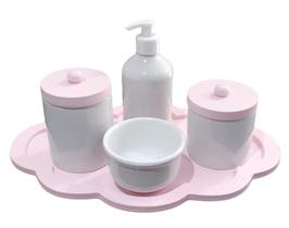 Kit Higiene Bebê porcelana Menina rosa maternidade Saboneteira liquida bandeja nuvem - S. A decoração