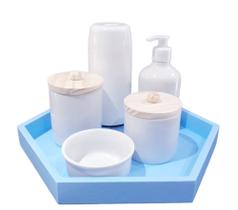 Kit Higiene Bebê porcelana menino maternidade completo bandeja azul - S. A decoração