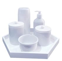 Kit Higiene Bebê porcelana menino menina tampa bandeja branca clean completo