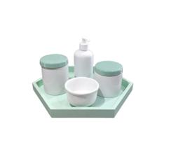 Kit Higiene Bebê porcelana menino potes tampa bandeja verde maternidade saboneteira liquida - S. A decoração