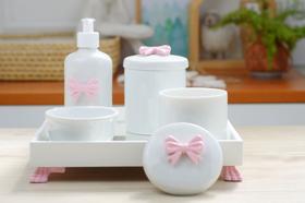 Kit Higiene Bebê Porcelana Moderno Quarto Menina Cuidados Maternidade K014 Rosa