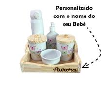 Kit Higiene Bebê Porcelana Personalizado Com Nome E Garrafa Kit Higiene Bebê Porcelana Personalizado Com Nome E Garrafa