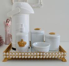 Kit Higiene Bebê Porcelana Pote Banho Térmica K023 Coroa