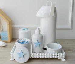Kit Higiene Bebê Porcelana Pote Banho Térmica K023 Estrela