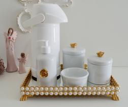 Kit Higiene Bebê Porcelana Pote Banho Térmica K023 Flor