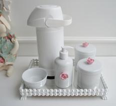 Kit Higiene Bebê Porcelana Pote Banho Térmica K023 Flor