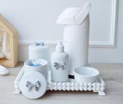 Kit Higiene Bebê Porcelana Pote Banho Térmica K023 Laço