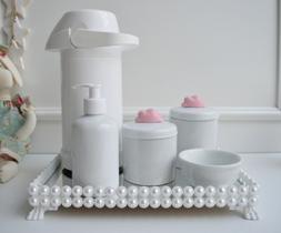 Kit Higiene Bebê Porcelana Pote Banho Térmica K023 Nuvem