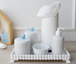 Kit Higiene Bebê Porcelana Pote Banho Térmica K023 Pássaro - Ciranda Arte Criativa