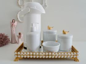Kit Higiene Bebê Porcelana Pote Banho Térmica K023 Pássaro - Ciranda Arte Criativa