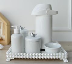 Kit Higiene Bebê Porcelana Pote Banho Térmica K023 Pássaro
