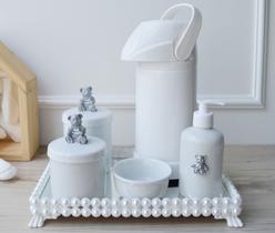 Kit Higiene Bebê Porcelana Pote Banho Térmica K023 Ursa