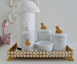 Kit Higiene Bebê Porcelana Pote Banho Térmica K023 Urso