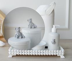 Kit Higiene Bebê Porcelana Pote Banho Térmica K023 Urso