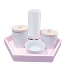 Kit higiene bebê porcelana potes maternidade menina bandeja rosa garrafa térmica - S. A decoração