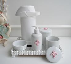 Kit Higiene Bebê Porcelana Potes Térmica K023 Flor de Liz