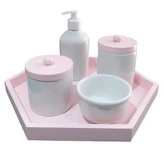 kit Higiene bebê porcelana Saboneteira liquida potes tampa bandeja rosa menina - S. A decoração