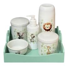 Kit Higiene Bebê Porcelana Safari Bandeja Coração Verde Pinus Adesivo Dtf Uv