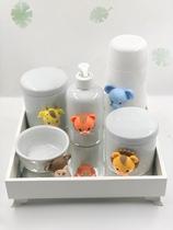 Kit Higiene Bebê Porcelana Selva Safari Bandeja Garrafa 6pçs