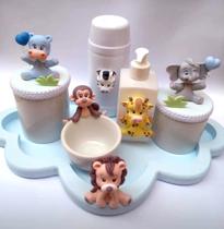 Kit higiene bebê porcelana tema safari azul - ateliebysolangefascina - ATELIÊBYSOLANGEFASCINA