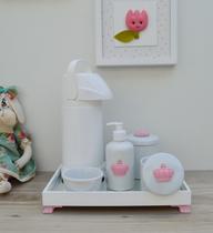 Kit Higiene Bebê Porcelana Térmica Bandeja Banho K030 Coroa - Ciranda Arte Criativa