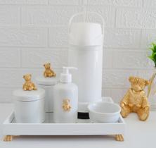Kit Higiene Bebê Porcelana Térmica Bandeja Banho K030 Urso - Ciranda Arte Criativa