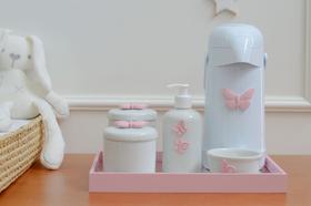 Kit Higiene Bebê Porcelana Térmica Bandeja Banho Quarto Menina K081 Borboleta