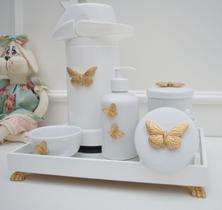 Kit Higiene Bebê Porcelana Térmica Bandeja K030 Borboleta