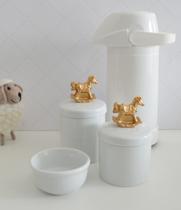 Kit Higiene Bebê Porcelana Térmica Potes Banho K022 Cavalo - Ciranda Arte Criativa