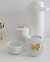 Kit Higiene Bebê Porcelana Térmica Potes Banho K022 Laço