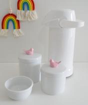 Kit Higiene Bebê Porcelana Térmica Potes Banho K022 Pássaros