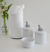 Kit Higiene Bebê Porcelana Térmica Potes Banho K022 Urso