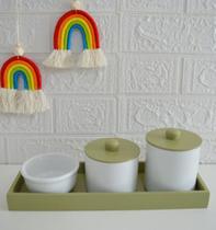 Kit Higiene Bebê Porcelana Verde Bandeja Safari Bancada