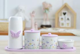 Kit Higiene Bebê Porcelanas Borboletas Menina Cuidados Lilás K205