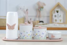 Kit Higiene Bebê Porcelanas Borboletas Menina Cuidados Rosê K205