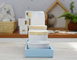 Kit Higiene Bebê Porcelanas K013 Bandeja MDF Tampas Pinus Quarto Menina Menino