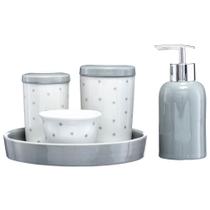 Kit Higiene Bebê Porta Algodão Banheiro Quarto 5 Peças Cinza