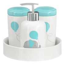 Kit Higiene Bebê Porta Sabonete Líquido Bandeja Algodão Banheiro Lavabo Quarto Balãozinho