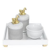 Kit Higiene Bebê Pote Porcelana Molhadeira Cavalinho Dourado