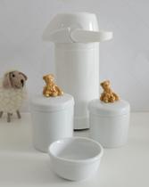 kit Higiene Bebê Potes K022 Cotonete Dourado Algodão Limpeza Porcelana Multi Uso Térmica 500ml