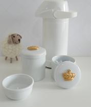 kit Higiene Bebê Potes K022 Cotonete Dourado Algodão Limpeza Porcelana Multi Uso Térmica 500ml
