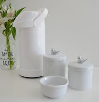 kit Higiene Bebê Potes K022 Cotonete Prata Algodão Limpeza Porcelana Multi Uso Térmica 500ml